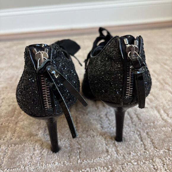 Miu Miu Glitter-Covered Leather Peep-Toe Oxford Pumps Women's 39 Black Italy - Picture 5 of 10